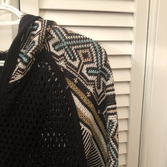 Circus Hotel fuzzy zip up women hooded black knit cardigan, M - Picture 3 of 13